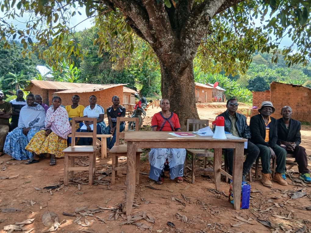 Community members gathered for an outdoor meeting